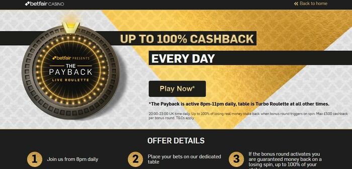 betfair casino cashback programm