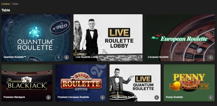 betfair casino table games