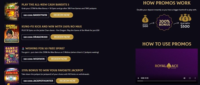 No deposit codes for royal ace casino 2019