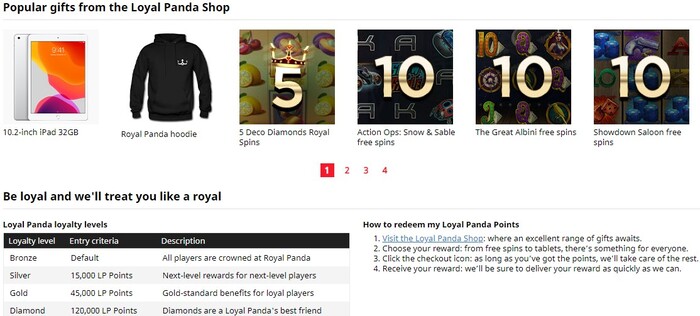 royal panda casino gifts