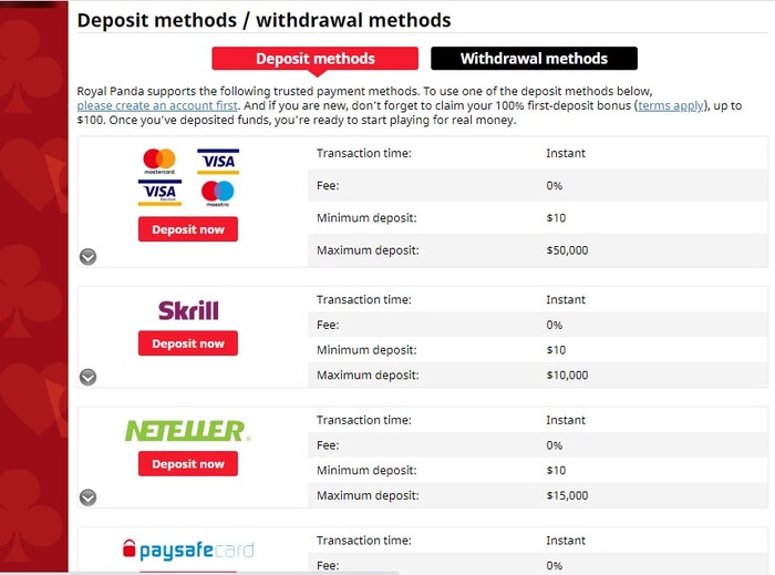 royal panda casino payments